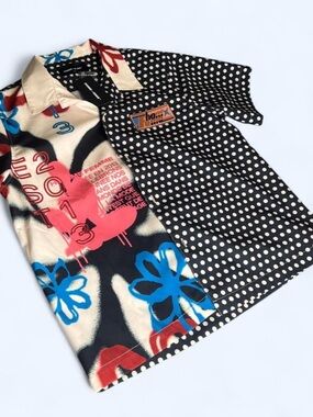 Homme + Femme Polka Dot & Floral Graphic Button-Up Shirt
